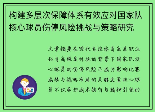 构建多层次保障体系有效应对国家队核心球员伤停风险挑战与策略研究 构建多层次保障体系有效应对国家队核心球员伤停风险挑战与策略研究